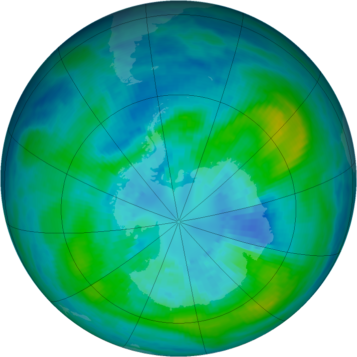 Antarctic ozone map for 30 March 1992
